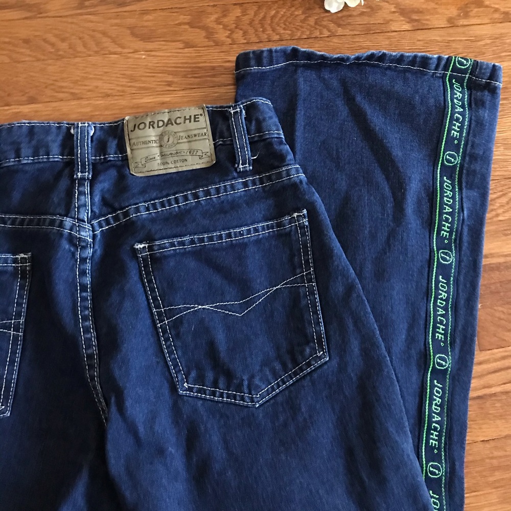 Vintage Y2K Jordache Spell Out Flare Dark Wash Jeans 5/6 90s - Picture 1 of 5